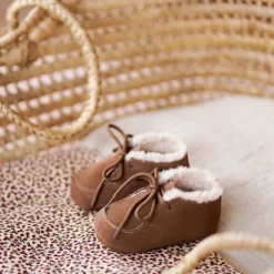 Kraamcadeau Babyschoentjes leer gevoerd - Brown