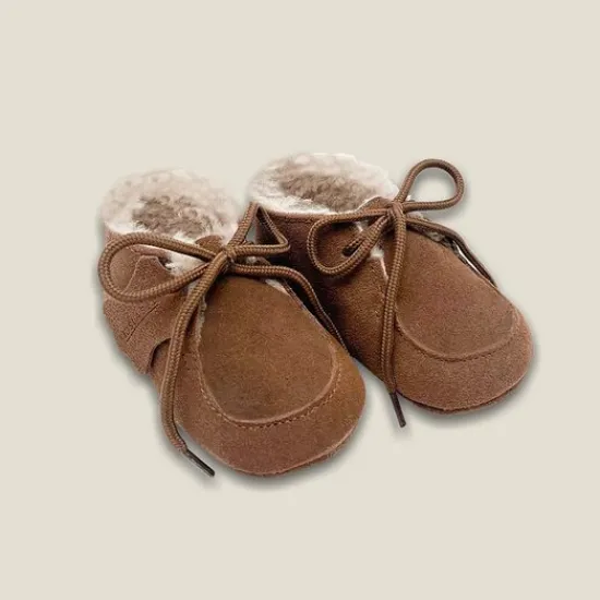 Kraamcadeau Babyschoentjes leer gevoerd - Brown