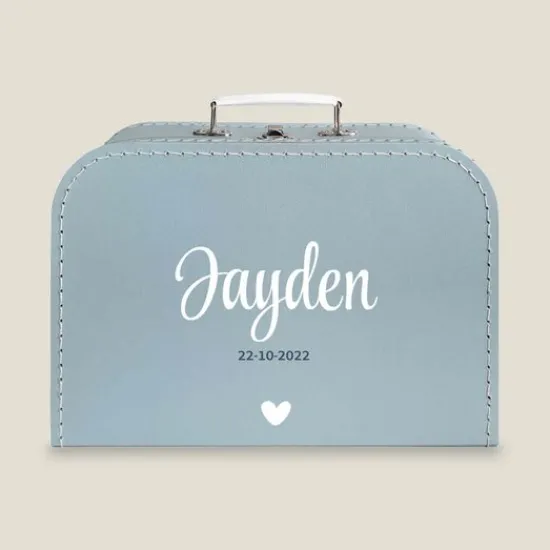 Kraamcadeau Kinderkoffertje met naam- Grey Blue