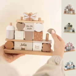 Kraamcadeau Stapelblokken huis - Label Label