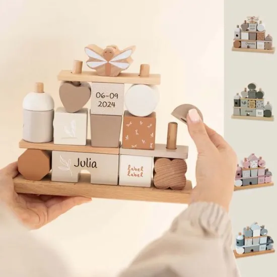 Kraamcadeau Stapelblokken huis - Label Label