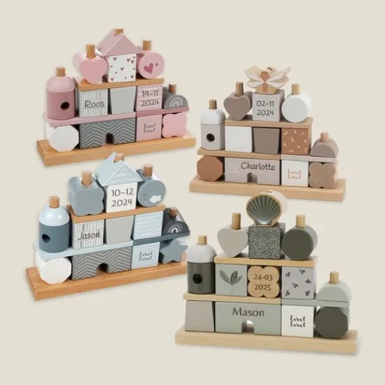 Kraamcadeau Stapelblokken huis - Label Label